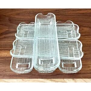 Vintage Raywear 6 Piece Corn on the Cob Holder Plate Server Glass Set 8.5”
